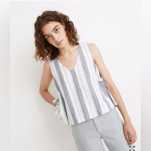 Madewell Linen-Cotton Stripe Side-Tie Tank Top | Size XXL